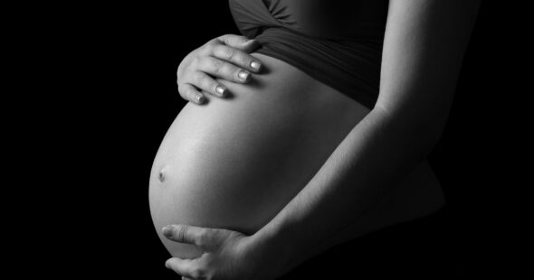 Pregnant woman black and white